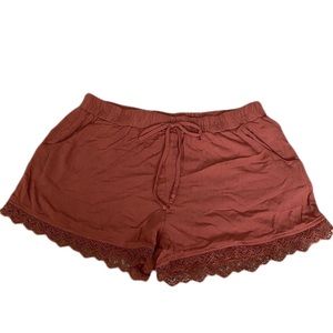 Bebop rust orange flowy tie waist shorts with lace hem - size L